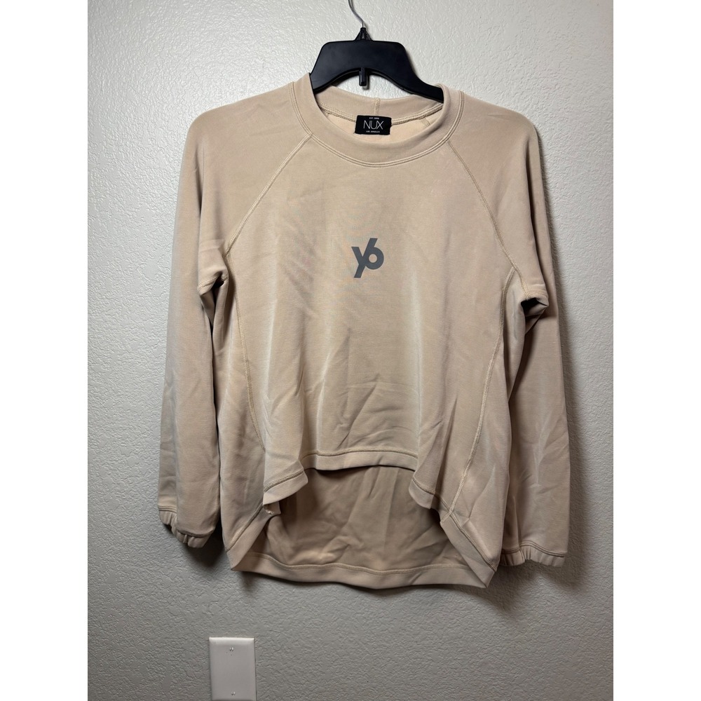 NUX Los Angeles Womens Tan Beige High Low Crew Neck Raglan Sweatshirt XL
